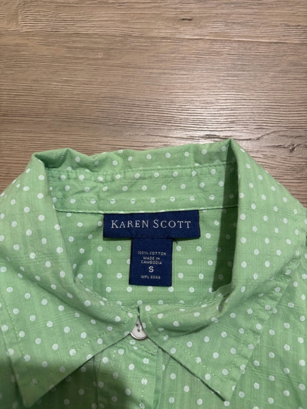 Karen Scott Light Green Polka Dot Button-Down Blouse - Picture 4 of 4